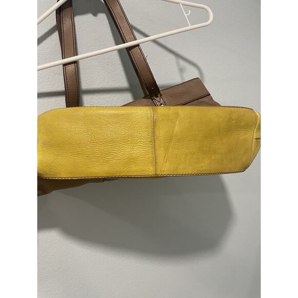 Fossil Women’s Mustard Yellow Brown Leather Tote Key Hole Zip Tote Bag - Picture 16 of 16